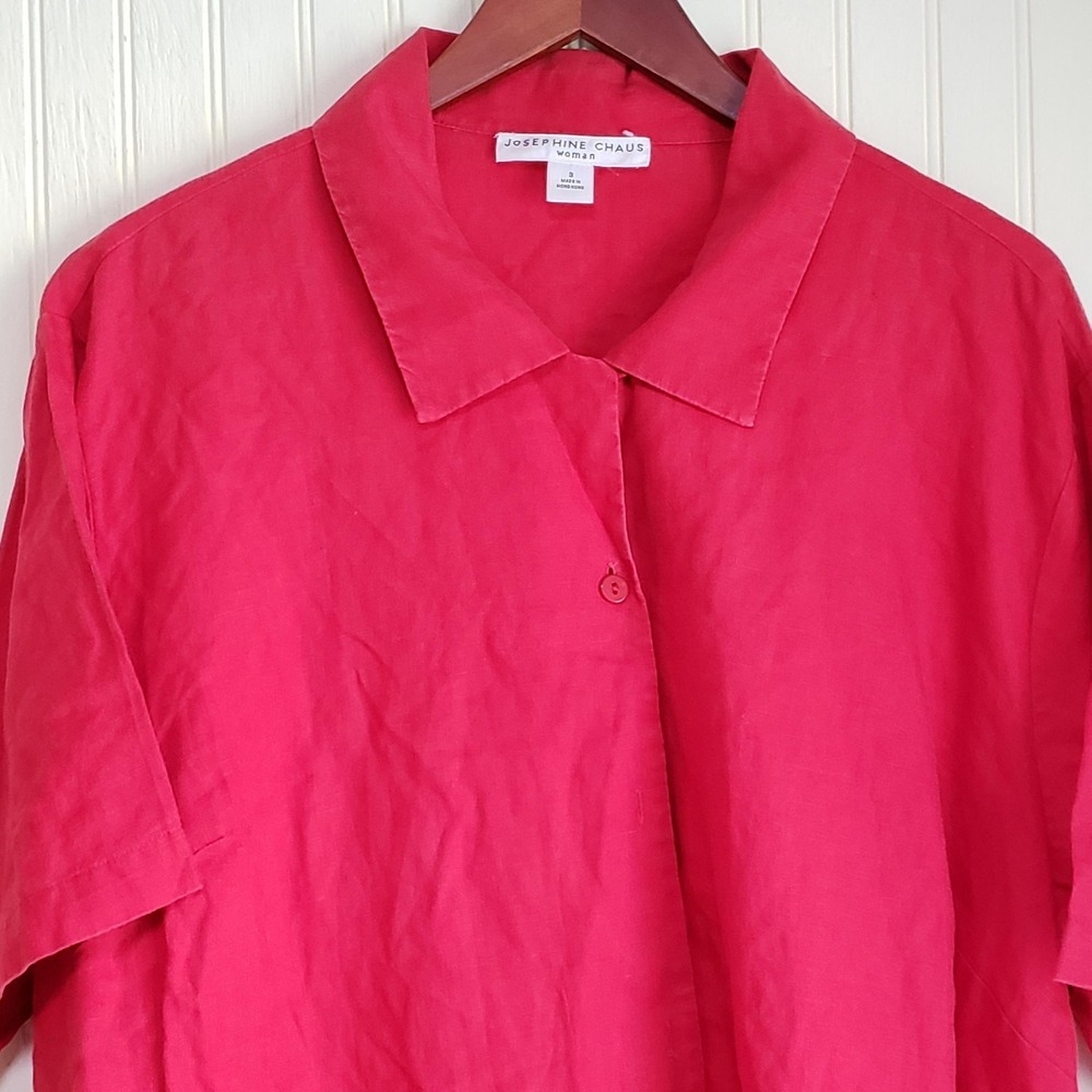 Vintage Josephine Chaus Button Up Shirt Womens 3 Pink Short Sleeve Tunic Top